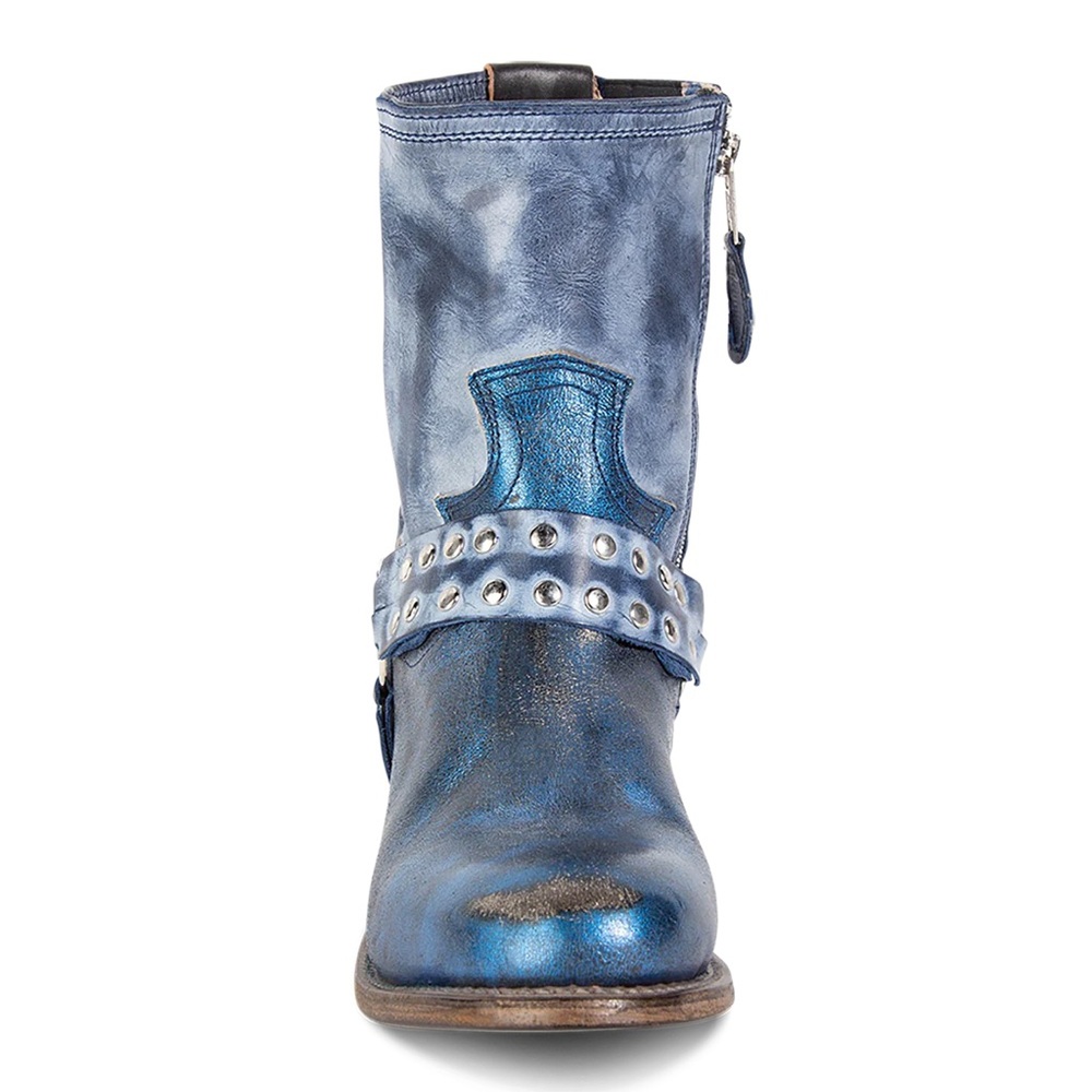 Freebird by Steven Metallic Blue Studded Leather Ankle Boot